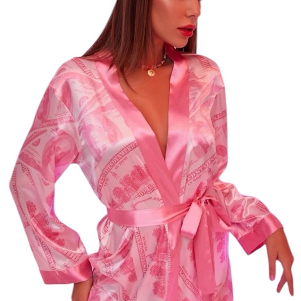 Pink Dollar Bills Satin Robe